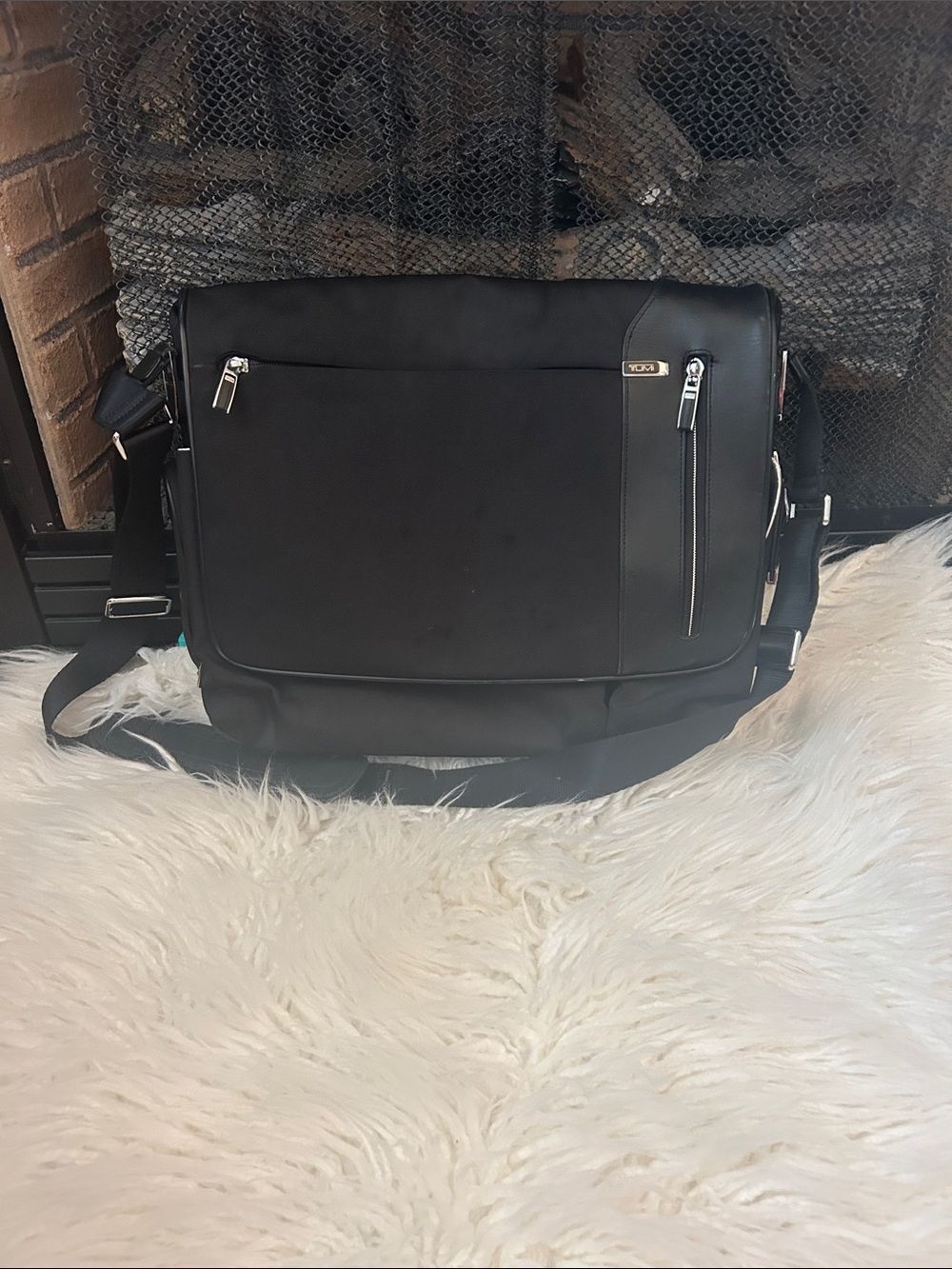 Tumi Black Nylon & Leather Messenger Bag
